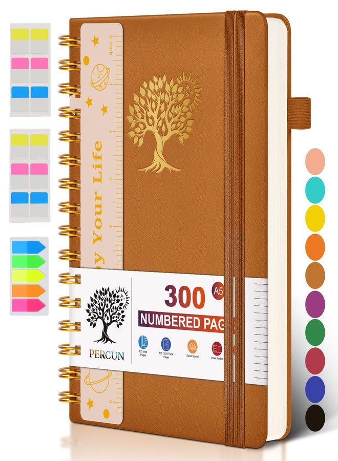 PERCUN Spiral Notebook Journal for Women Men, 300 Numbered Lined Pages, College Ruled, A5 Hardcover Spiral Bound Notebook for School, Work, Note Taking Writing, Leather Spiral Journal Medium 5.9"x8.5" - Image 1