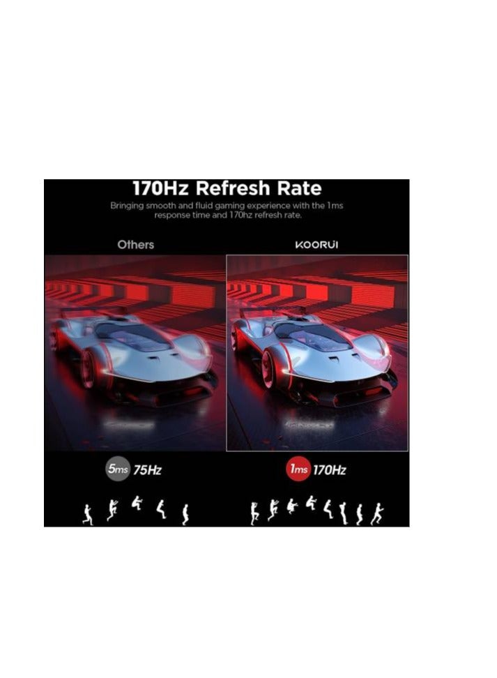 كوروي Here’s the translation of your text to Arabic:  **شاشة الألعاب KOORUI 24.5 بوصة FHD 170Hz VA، وقت استجابة 1 مللي ثانية، معدل تحديث، متوافقة مع FreeSync و G-Sync، تغطية 99% sRGB، قابلة للتثبيت على حامل VESA، قابلة للتعديل بالإمالة، حماية للعين، مدخلين HDMI / منفذ DisplayPort واحد، اللون الأسود | 25E3A** - Image 3