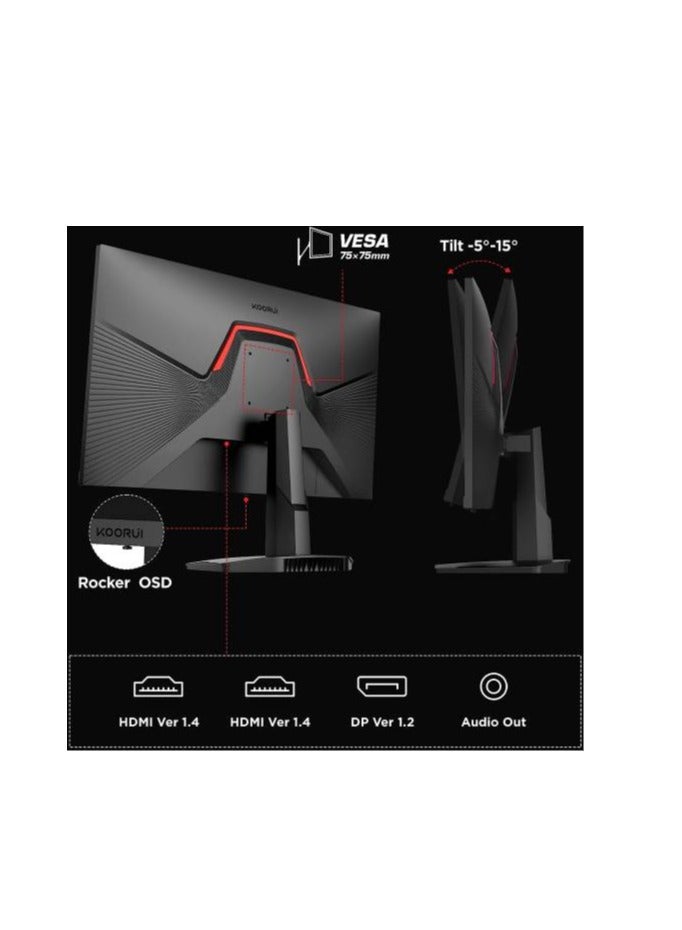 كوروي Here’s the translation of your text to Arabic:  **شاشة الألعاب KOORUI 24.5 بوصة FHD 170Hz VA، وقت استجابة 1 مللي ثانية، معدل تحديث، متوافقة مع FreeSync و G-Sync، تغطية 99% sRGB، قابلة للتثبيت على حامل VESA، قابلة للتعديل بالإمالة، حماية للعين، مدخلين HDMI / منفذ DisplayPort واحد، اللون الأسود | 25E3A** - Image 5