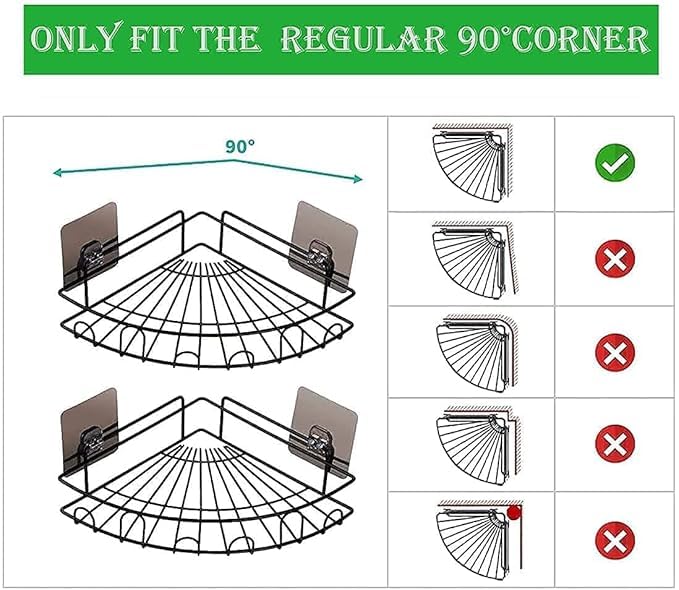 KYMIO Corner Bathroom Shelf Organizer – Rustproof Wall Mounted Shower Caddy Rack with Strong Adhesive, No Drilling, Black Metal Storage for Shampoo, Soap, Toiletries & Kitchen Use (1) - Image 4