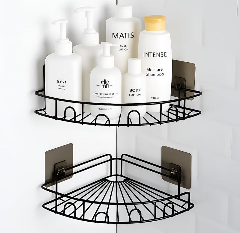 KYMIO Corner Bathroom Shelf Organizer – Rustproof Wall Mounted Shower Caddy Rack with Strong Adhesive, No Drilling, Black Metal Storage for Shampoo, Soap, Toiletries & Kitchen Use (1) - Image 1