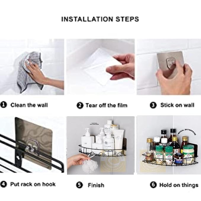 KYMIO Corner Bathroom Shelf Organizer – Rustproof Wall Mounted Shower Caddy Rack with Strong Adhesive, No Drilling, Black Metal Storage for Shampoo, Soap, Toiletries & Kitchen Use (1) - Image 3