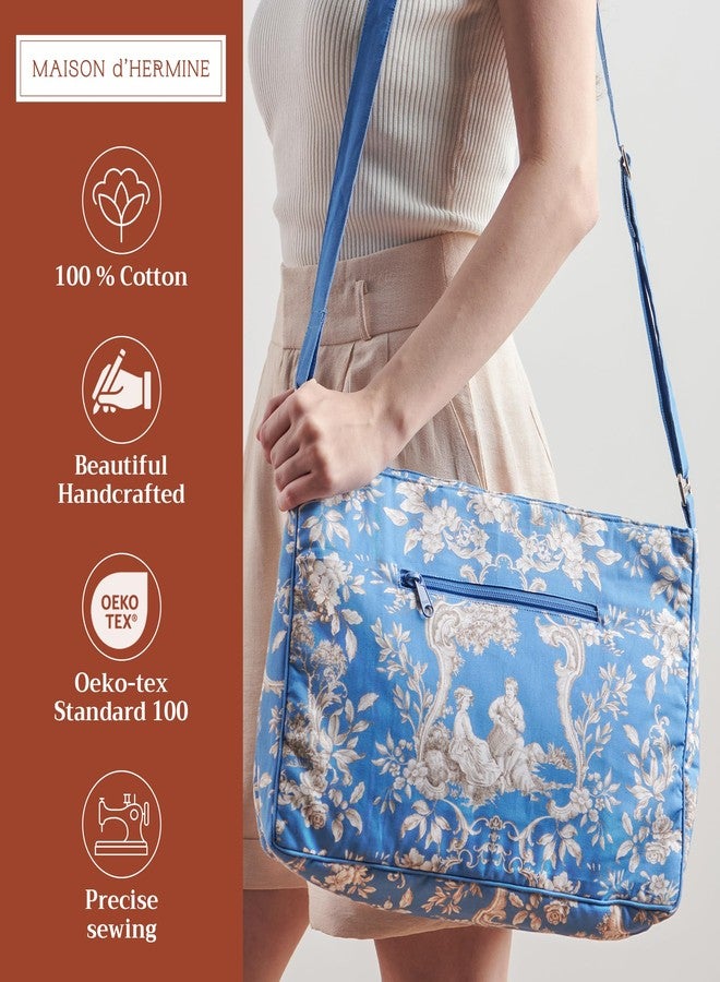 ميزون دي هيرمين حقائب يد نسائية من Maison d'Hermine، حقيبة كتف قطنية للتسوق والسفر والاستخدام اليومي، حقيبة كروس بودي، حقيبة كتف متعددة الجيوب بسحابات (Joli Jouy) - Image 2