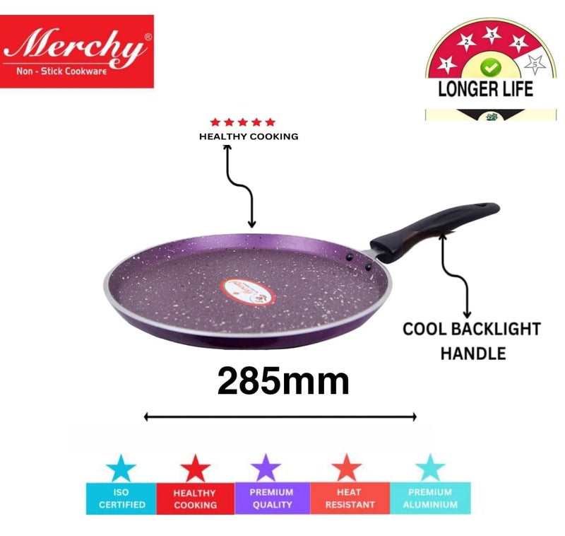 Merchy Aluminium Non-Stick Tawa (Purple) 3 mm Long Box - Image 3