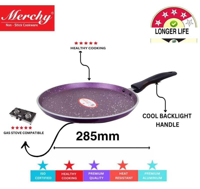 Merchy Aluminium Non-Stick Tawa (Purple) 3 mm Long Box - Image 4