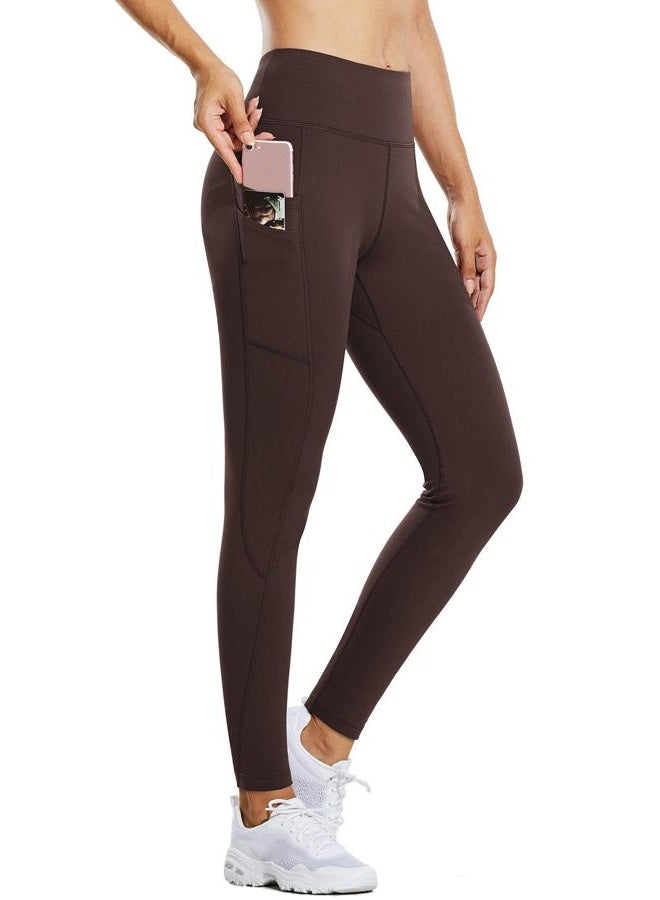 Baleaf Women's Fleece Lined Leggings Water Resistant Thermal Winter Warm Tights High Waisted with Pockets Running Gear, A-dark Brown-27“, S - Image 1