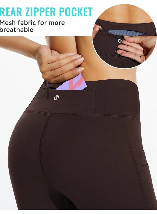 Baleaf Women's Fleece Lined Leggings Water Resistant Thermal Winter Warm Tights High Waisted with Pockets Running Gear, A-dark Brown-27“, S - Image 3