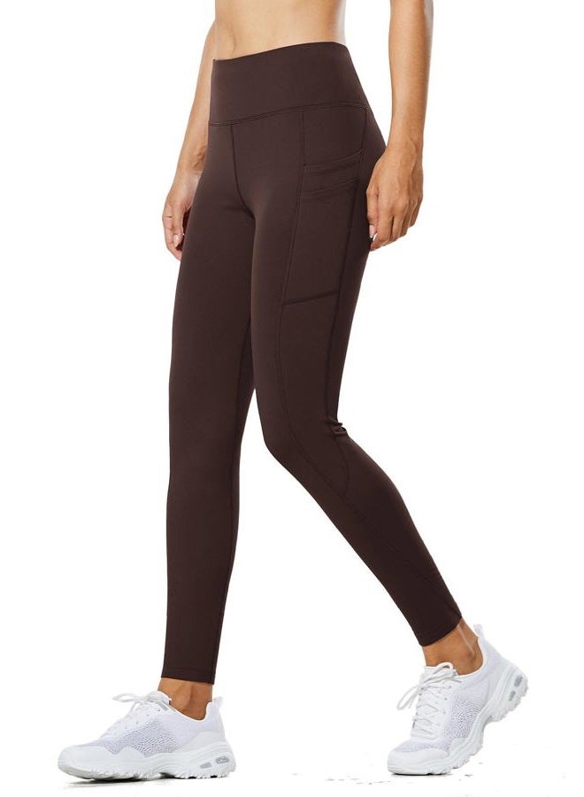 Baleaf Women's Fleece Lined Leggings Water Resistant Thermal Winter Warm Tights High Waisted with Pockets Running Gear, A-dark Brown-27“, S - Image 5