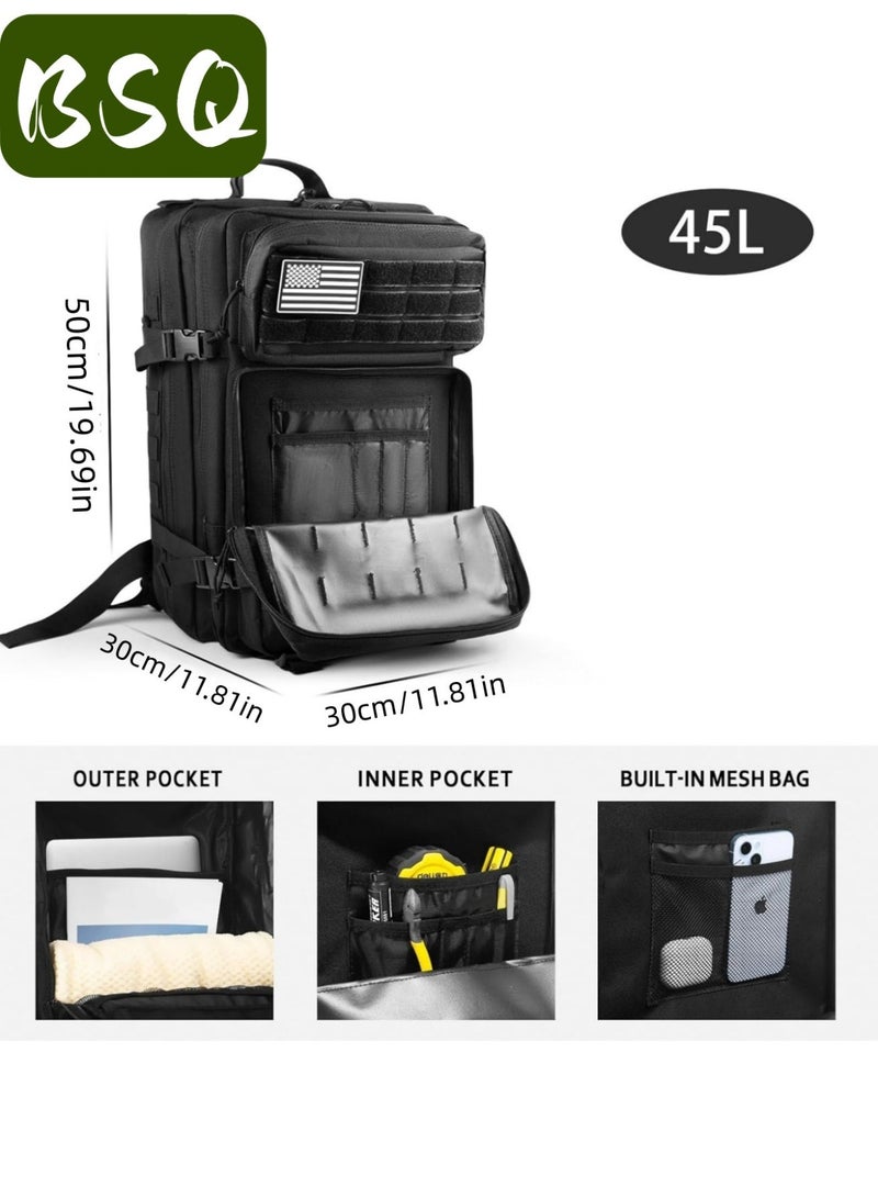 BSQ 45L Military Tactical Backpack | Survival & Emergency Evacuation Rucksack | Features MOLLE System | Water-Resistant, Multi-Compartment Design | Ideal for Travel, Hunting, Outdoor Adventures, Hiking, and Camping - Image 4
