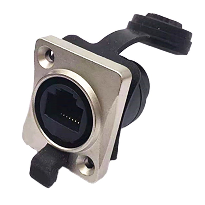 Waterproof RJ45 Connector: Silver Copper Material - 180 Degree Cap Design Industrial Grade Socket for Outdoor Wet Environments Home Office Industrial Use - Image 1