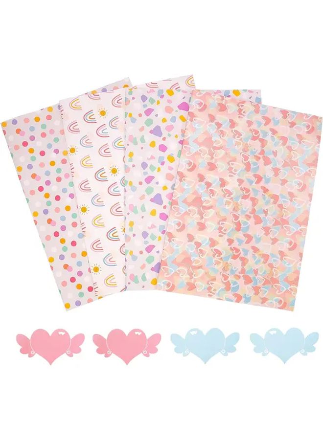 4 Sheets Birthday Wrapping Paper With Gift Tags Multi 4 Styles Pastel Rainbow Polka Dots Hearts Pink Blue Lavender Gift Wrap 27 5x19 6 Inch Roll Out Sheets For Baby Showers Valentines Weddings Party Supplies - Image 2