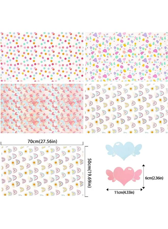 4 Sheets Birthday Wrapping Paper With Gift Tags Multi 4 Styles Pastel Rainbow Polka Dots Hearts Pink Blue Lavender Gift Wrap 27 5x19 6 Inch Roll Out Sheets For Baby Showers Valentines Weddings Party Supplies - Image 3