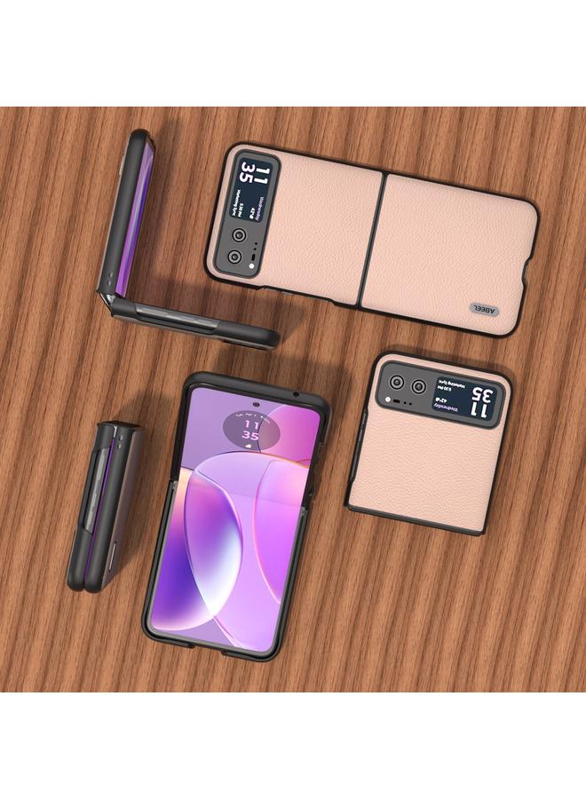 اس-توب جراب لهاتف Motorola Razr 40 من ABEEL مصنوع من الجلد الطبيعي + PC بنسيج الليتشي - Image 5