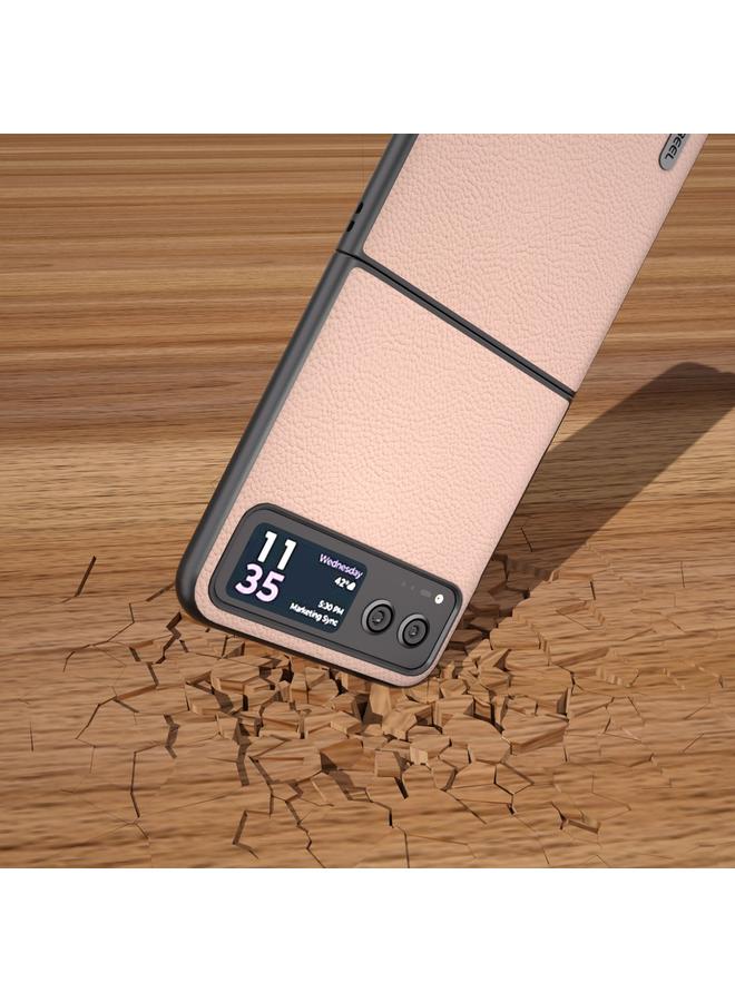 اس-توب جراب لهاتف Motorola Razr 40 من ABEEL مصنوع من الجلد الطبيعي + PC بنسيج الليتشي - Image 4