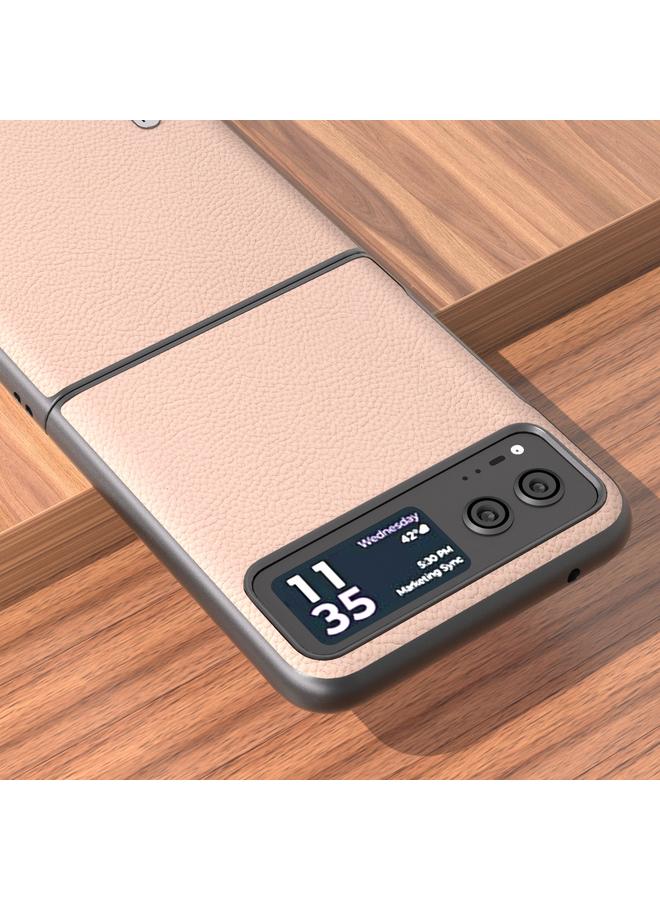 اس-توب جراب لهاتف Motorola Razr 40 من ABEEL مصنوع من الجلد الطبيعي + PC بنسيج الليتشي - Image 3