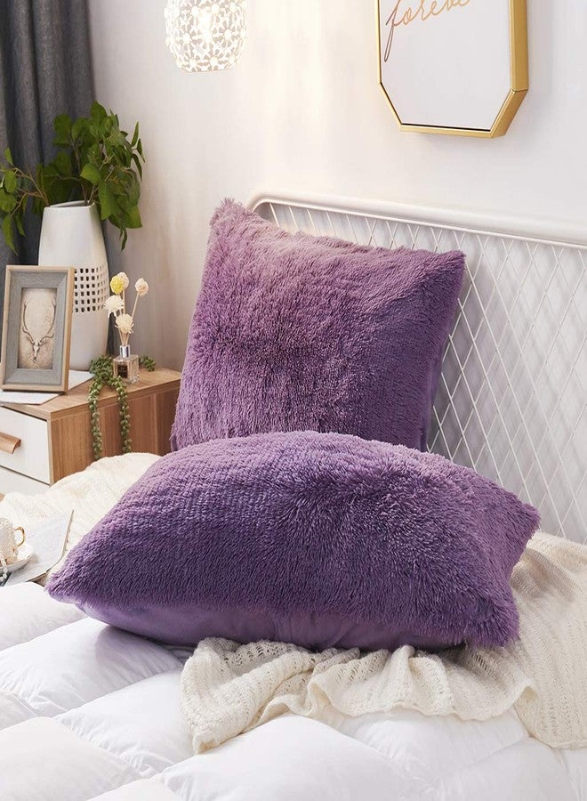 Uhamho Set of 2 Standard Pillowcases Faux Fur Throw Pillow Covers Queen Size Shams Soft Velvet Decorative Zipper Closure (Purple, 20"x26") - Image 1