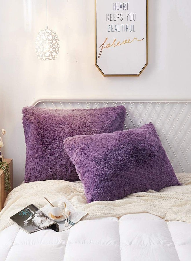 Uhamho Set of 2 Standard Pillowcases Faux Fur Throw Pillow Covers Queen Size Shams Soft Velvet Decorative Zipper Closure (Purple, 20"x26") - Image 3