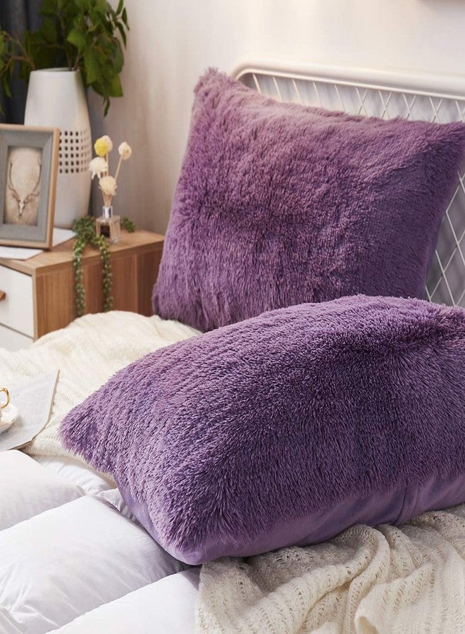 Uhamho Set of 2 Standard Pillowcases Faux Fur Throw Pillow Covers Queen Size Shams Soft Velvet Decorative Zipper Closure (Purple, 20"x26") - Image 2