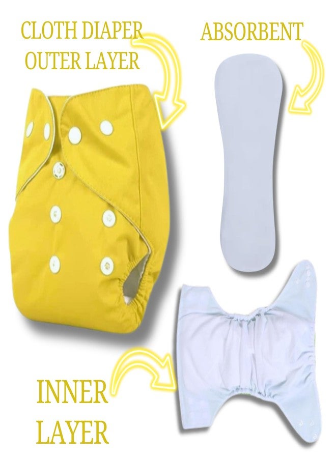 RENIAL Reusable Cloth Diapers For Kids Baby | Insert Washable freesize Leakage Proof | Cloth Diaper with Quick Dry For Baby Kids | UltraThin pads for babies between 3 months to 3 years ( pack of 1) Yellow - Image 2