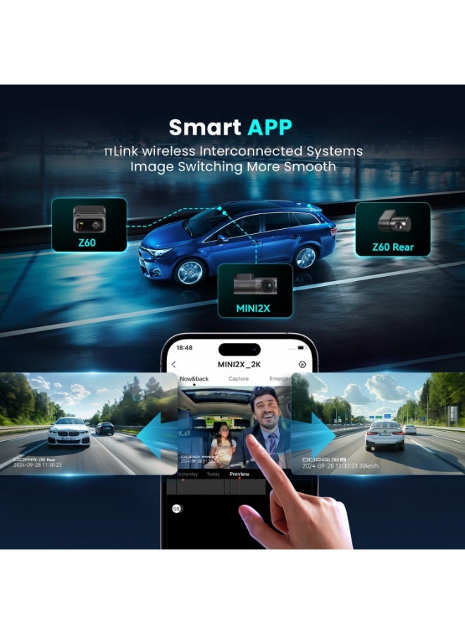 DDPAI 3 Channel Dash Cam for Cars, 4K+2K+1080P Dashcam, up to 15MB/s 5GHz WiFi6 Car Dash Camera with GPS, 32G eMMC, Night Vision AOV 20 Days Parking Monitor ADAS G-Sensor Max Support 512G, Z60 πLink - Image 4