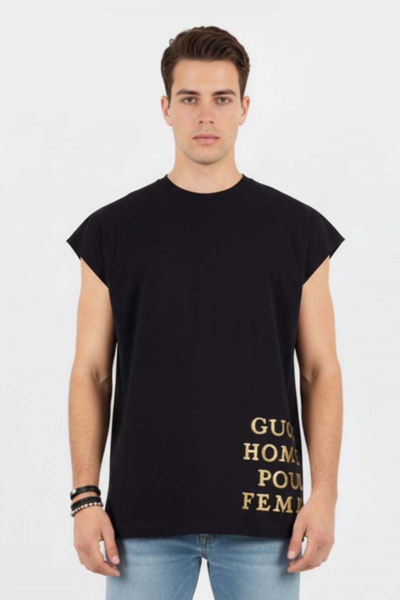 GUCCI Men Crew Neck Cap Sleeves Graphic T-Shirt, Black - Image 1