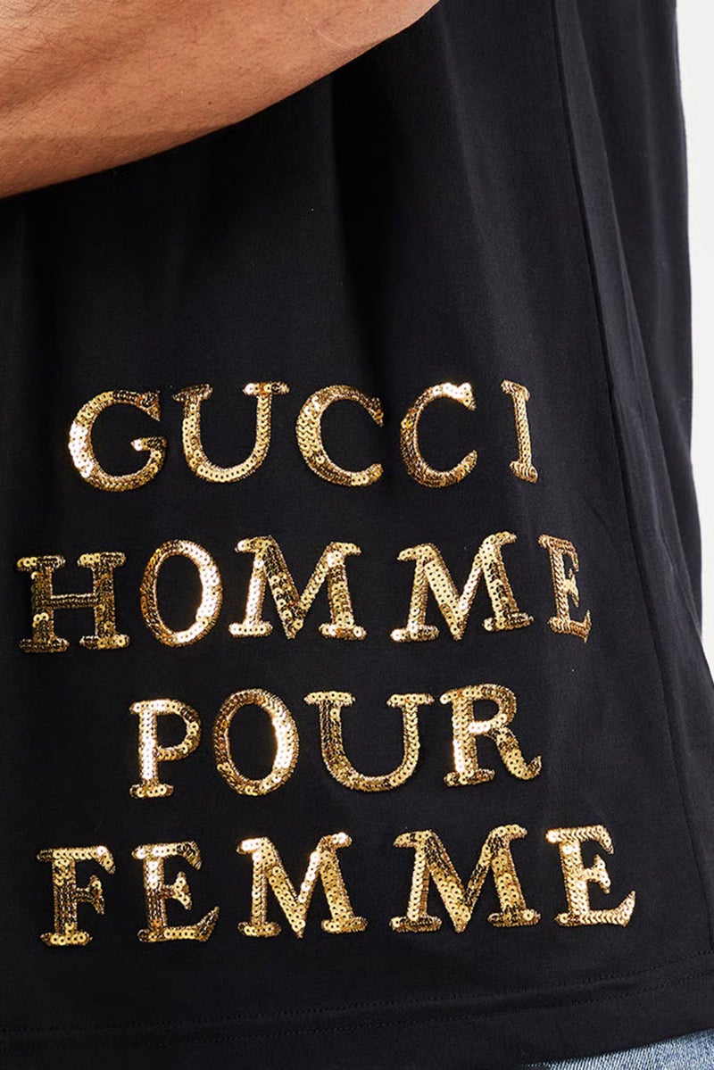 GUCCI Men Crew Neck Cap Sleeves Graphic T-Shirt, Black - Image 5