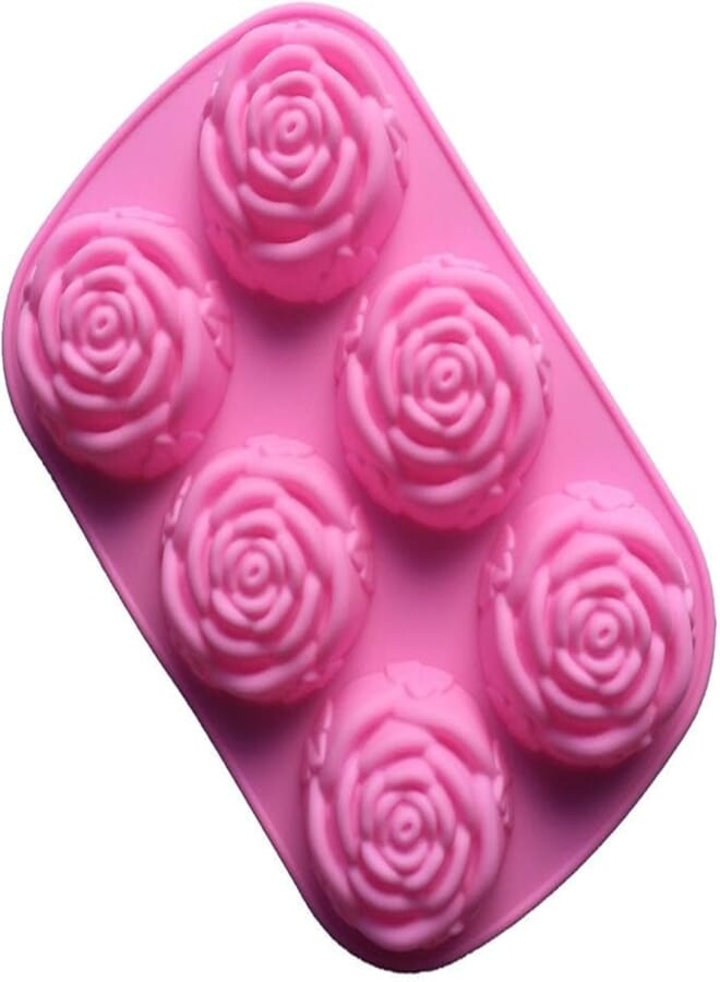 FantasyDay 6-Cavity Rose Flower Shape Soap Mold Birthday Cake Baking Mold / Silicone Mould for Anniversary Cake, Soap, Donut, Ice Cube, Muffin, Brownie, Cheesecake, Tart, Pie, Flan, Bread and More