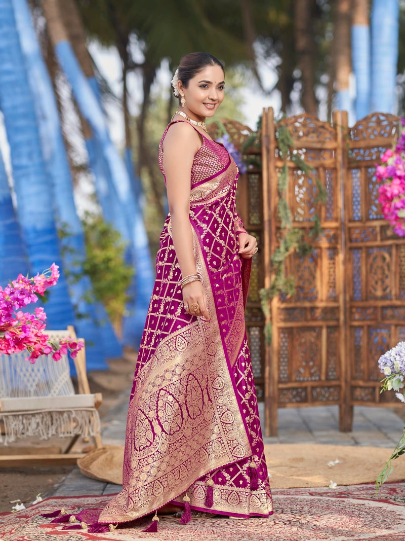 MANOHARI Women's Most Trendy Banarasi Satin Silk Woven Pink Saree With Heavy Jacquard Work Saree With Blouse Piece_MN1998 - Image 5