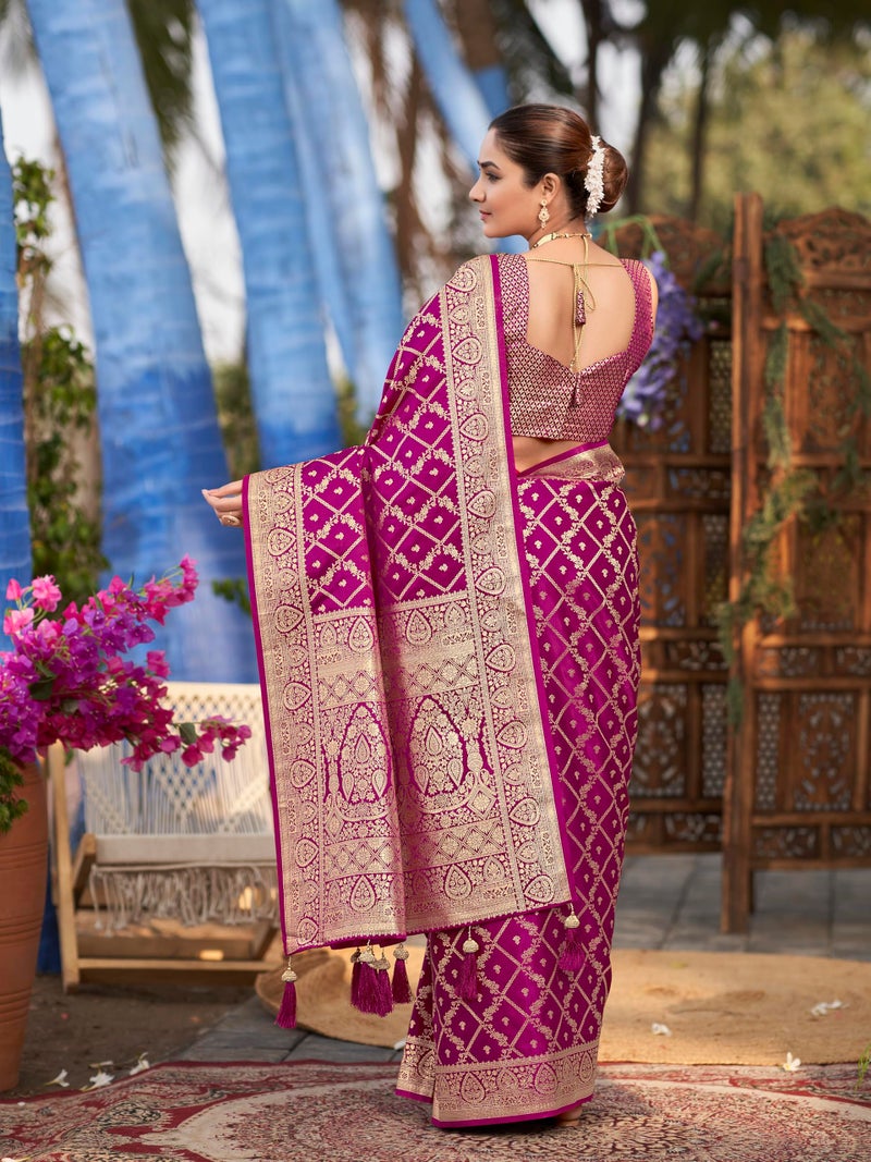 MANOHARI Women's Most Trendy Banarasi Satin Silk Woven Pink Saree With Heavy Jacquard Work Saree With Blouse Piece_MN1998 - Image 4