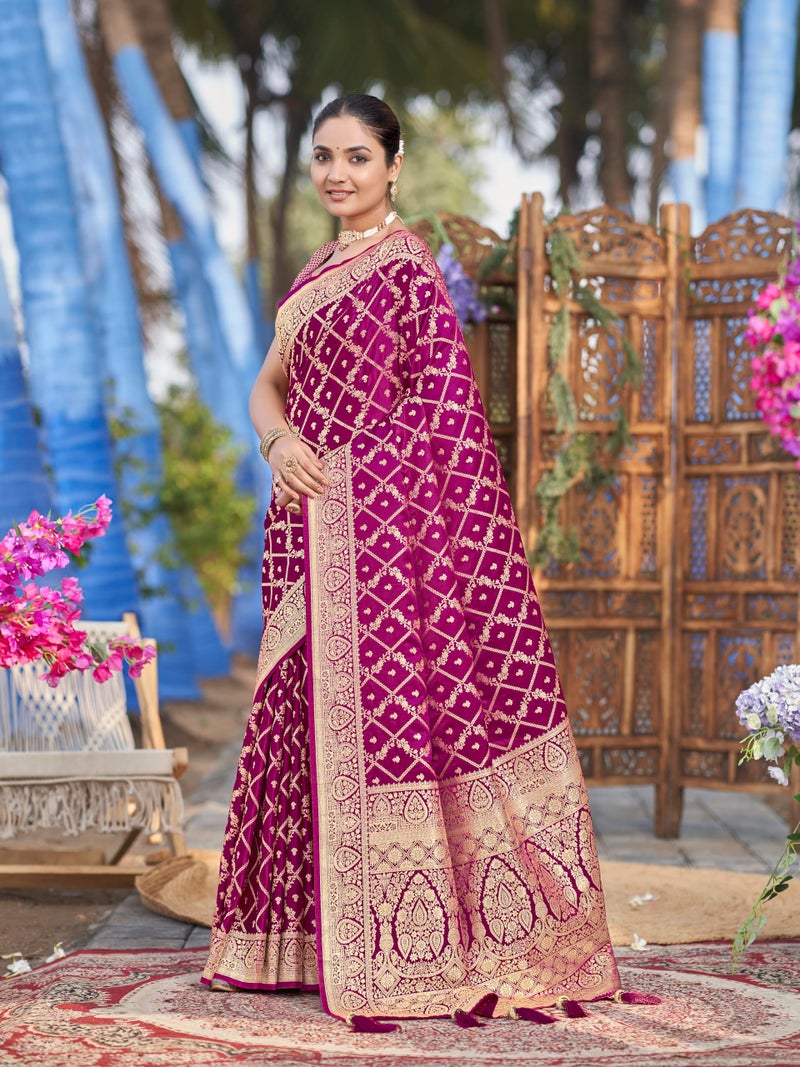 MANOHARI Women's Most Trendy Banarasi Satin Silk Woven Pink Saree With Heavy Jacquard Work Saree With Blouse Piece_MN1998 - Image 3