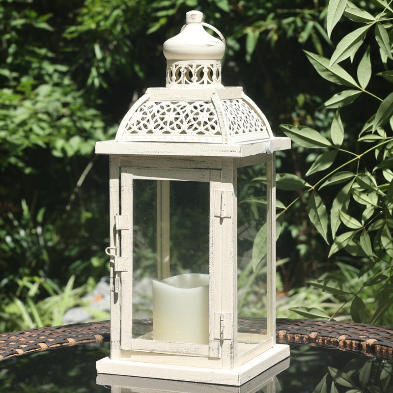 DECORKEY Lantern Decorative Indoor&Outdoor, 14.4'' Large Metal Candle Lanterns, Vintage Hanging Candle Holders Farmhouse Shelf Wedding Front Porch Patio Decor, Christmas Halloween Decorations for Home - Image 1