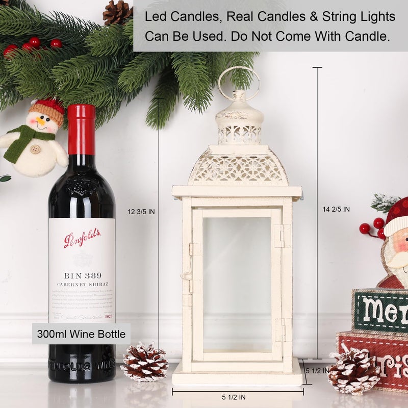 DECORKEY Lantern Decorative Indoor&Outdoor, 14.4'' Large Metal Candle Lanterns, Vintage Hanging Candle Holders Farmhouse Shelf Wedding Front Porch Patio Decor, Christmas Halloween Decorations for Home - Image 3