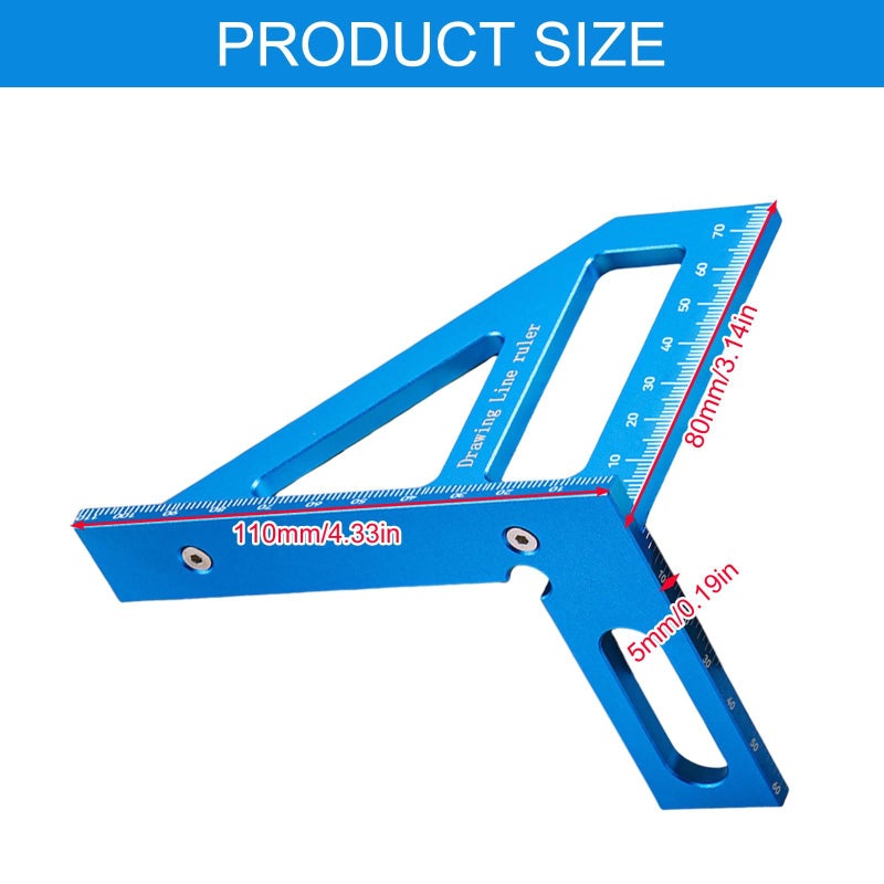 Red Metric Aluminum Carpentry Angle Protractor Double Scale Woodworking Measuring Tool - Image 4