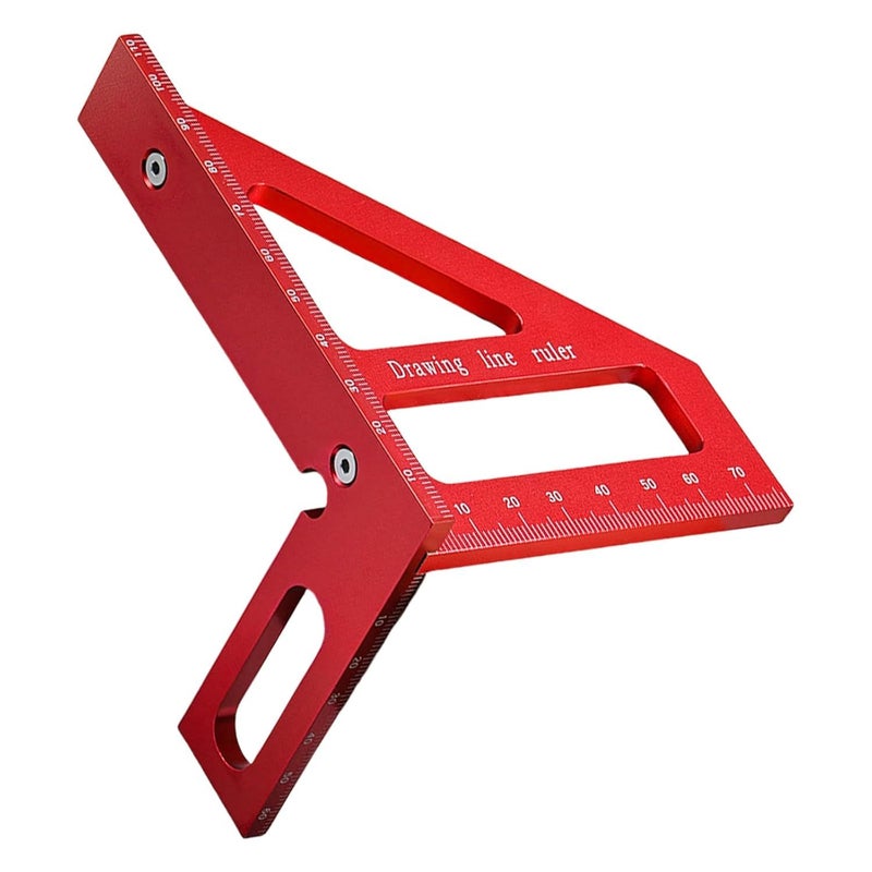 Red Metric Aluminum Carpentry Angle Protractor Double Scale Woodworking Measuring Tool - Image 1
