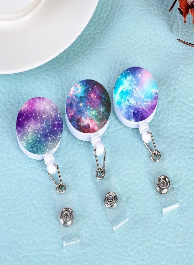 Anffilona Retractable ID Badge Holder Nurse Badge Reels with Clip Name Card Holders for Office Worker Doctor Nurse (Starry Sky 3 Pack) - Image 4