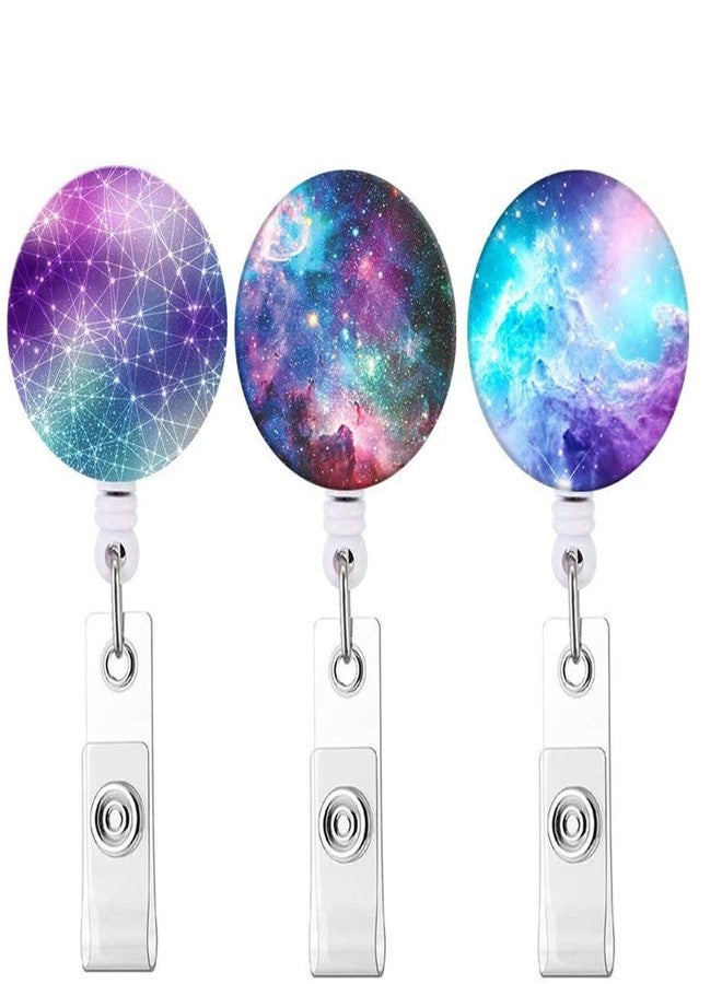 Anffilona Retractable ID Badge Holder Nurse Badge Reels with Clip Name Card Holders for Office Worker Doctor Nurse (Starry Sky 3 Pack) - Image 1