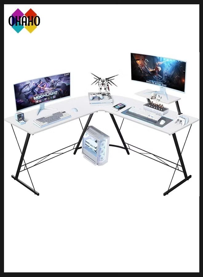 OHAHO L-Shaped Desk Computer Corner Desk, L Shaped Home Office Desk, Large Gaming Desk Sturdy Writing Desk Writing Workstation, Simple Modern Gaming Desk (White, 51inch) - Image 1