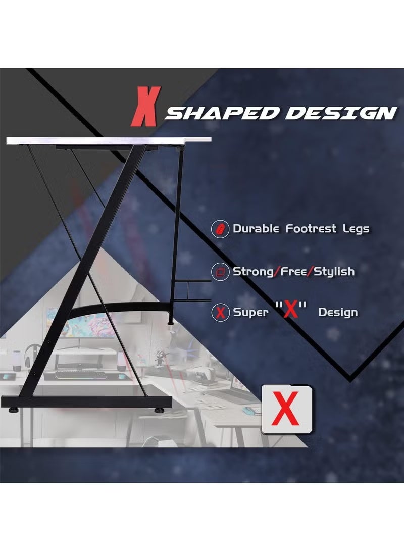 OHAHO L-Shaped Desk Computer Corner Desk, L Shaped Home Office Desk, Large Gaming Desk Sturdy Writing Desk Writing Workstation, Simple Modern Gaming Desk (White, 51inch) - Image 4