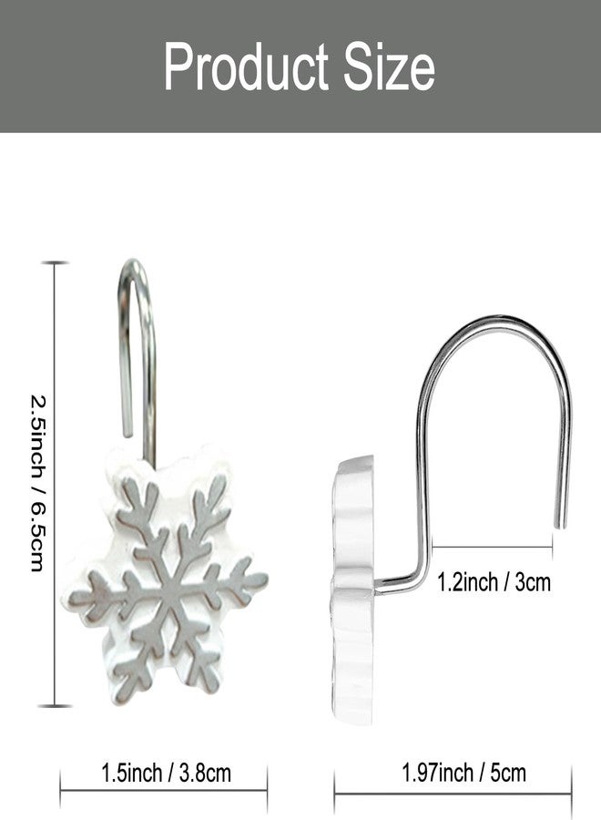 ZCHOMI 12PCS Christmas Winter Snowflake Shower Curtain Hooks, Grey Silver Winter Holiday Decorative Bath Curtain Hooks, Metal Rustproof Shower Curtain Rings for Xmas Bathroom Decor (Silver) - Image 2