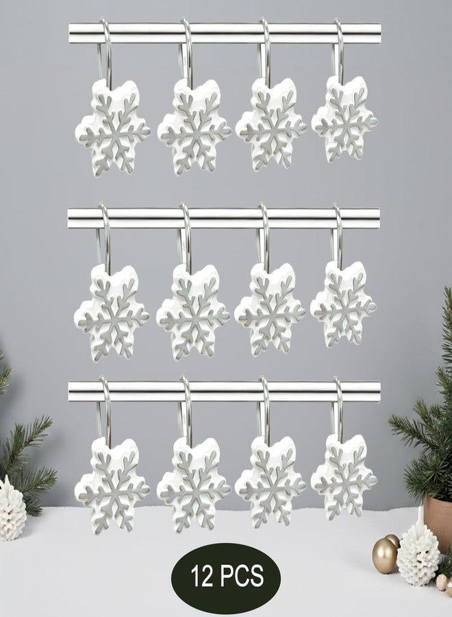 ZCHOMI 12PCS Christmas Winter Snowflake Shower Curtain Hooks, Grey Silver Winter Holiday Decorative Bath Curtain Hooks, Metal Rustproof Shower Curtain Rings for Xmas Bathroom Decor (Silver) - Image 5