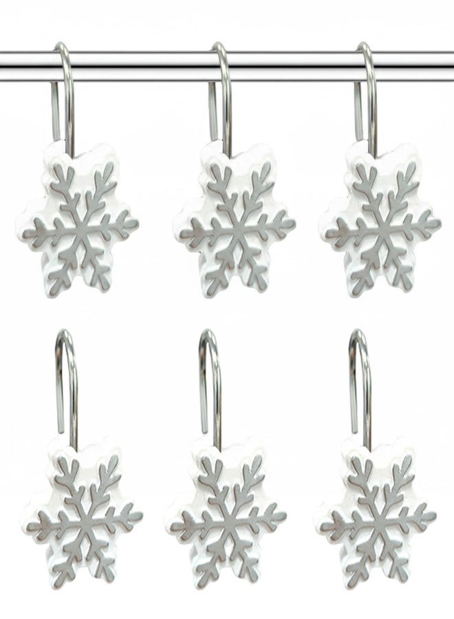 ZCHOMI 12PCS Christmas Winter Snowflake Shower Curtain Hooks, Grey Silver Winter Holiday Decorative Bath Curtain Hooks, Metal Rustproof Shower Curtain Rings for Xmas Bathroom Decor (Silver) - Image 1