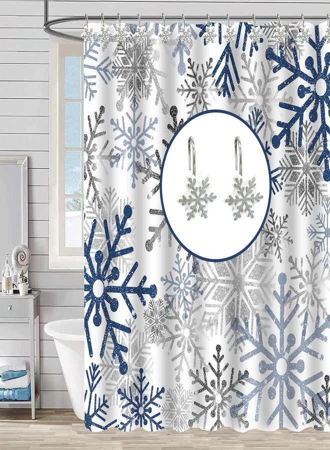 ZCHOMI 12PCS Christmas Winter Snowflake Shower Curtain Hooks, Grey Silver Winter Holiday Decorative Bath Curtain Hooks, Metal Rustproof Shower Curtain Rings for Xmas Bathroom Decor (Silver) - Image 4
