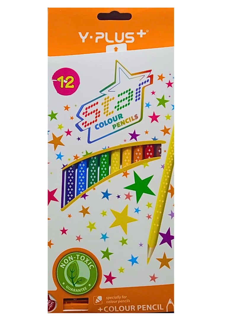 YPlus Colored Pencil Star With Sharpner (Pack of 12 Pieces) - Image 1