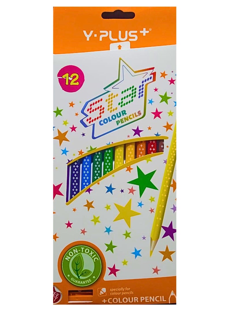 YPlus Colored Pencil Star With Sharpner (Pack of 12 Pieces) - Image 2