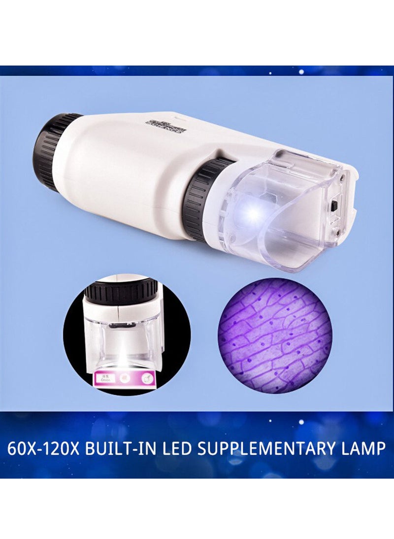 EzzySo - Mini Pocket Microscope Kit 60 To120x Portable Laboratory Microscope With LED Light For Kids Science Experiment Utensils - Image 1