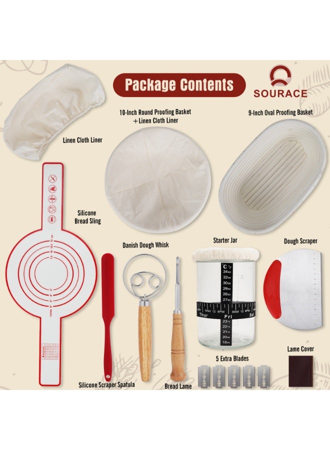 Complete Sourdough Starter Kit,10 Inch Round & 9 Inch Oval Banneton Sourdough Bread Baking Supplies With Sourdough Starter Jar, Sour dough Starter Kits for Women, Men, and Bread Bakers - Image 4