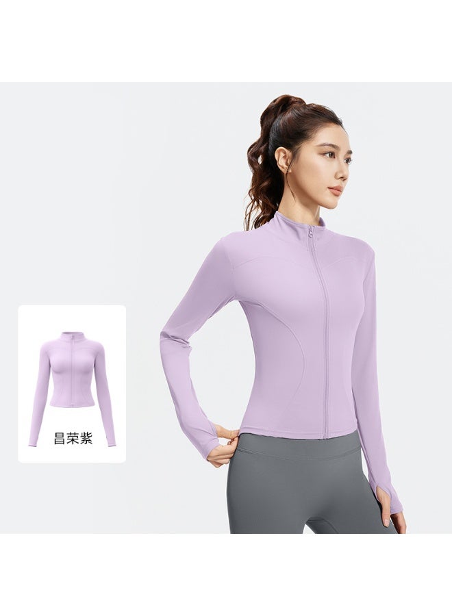 Zipper Jacket Yoga Tops Women's Standing Collar Long Sleeved Sports T-shirts Running Training Fitness Top Gym Workout Shirt - Image 1