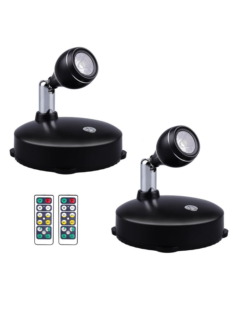 SYOSI 2Pcs Wireless Spotlight for Indoor Battery Operated LED Spotlight with Dimmable Rotatable Timer Uplight Mini Accent Lights with Remote for Wall Display Plants Painting Artwork Closet Natural White  - Image 1
