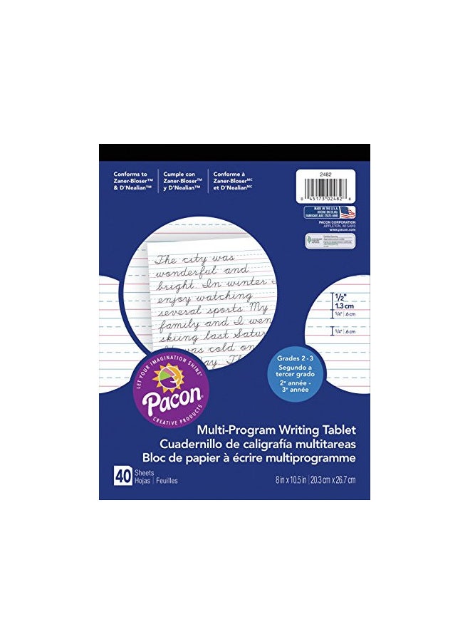 Pacon PACON - PAC2482 Pacon Handwriting Paper, D'Nealian Grades 2&3 / Zaner-Bloser Grade 2, 1/2" x 1/4" x 1/4" Ruled 8" x 10-1/2", Ruled Short, 40 Sheets,White  - Image 1