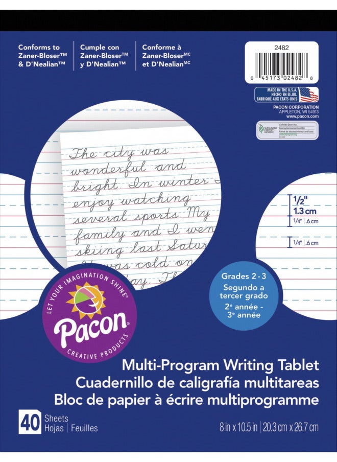 Pacon PACON - PAC2482 Pacon Handwriting Paper, D'Nealian Grades 2&3 / Zaner-Bloser Grade 2, 1/2" x 1/4" x 1/4" Ruled 8" x 10-1/2", Ruled Short, 40 Sheets,White  - Image 2